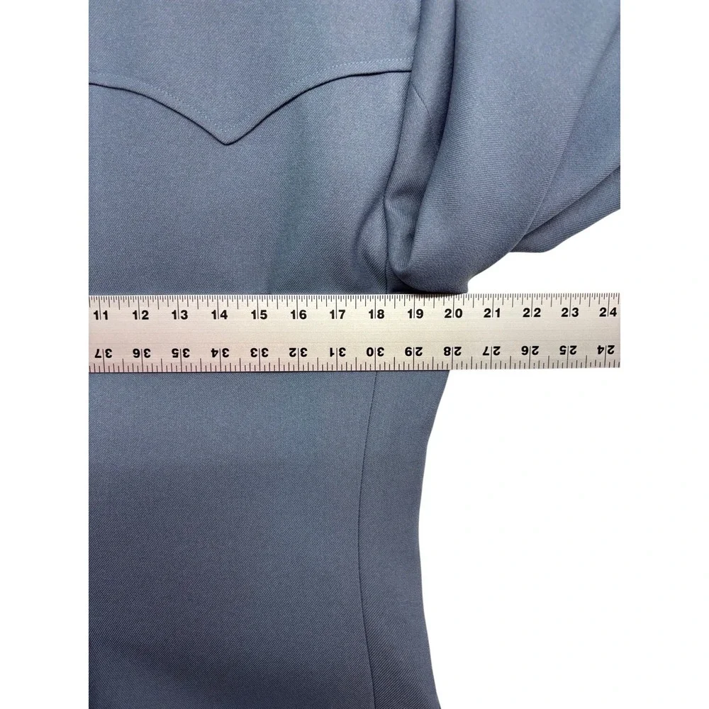 vtg 70s Baby Blue Western 38S 34x30 2pc Pant Suit Knit Polyester Retro USA